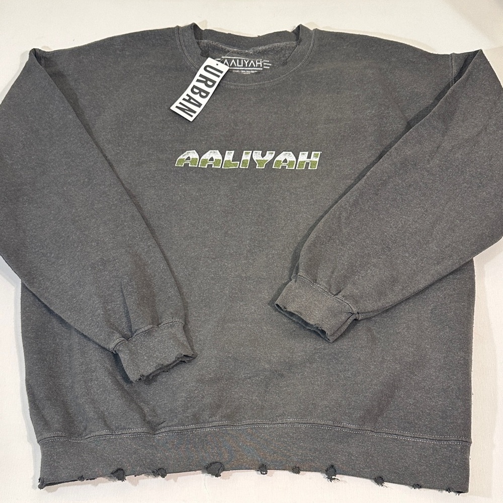 NEW - AALIYAH - URBAN OUTFITTERS LIMITED EDITION DISTRESSED CREWNECK SWEATER